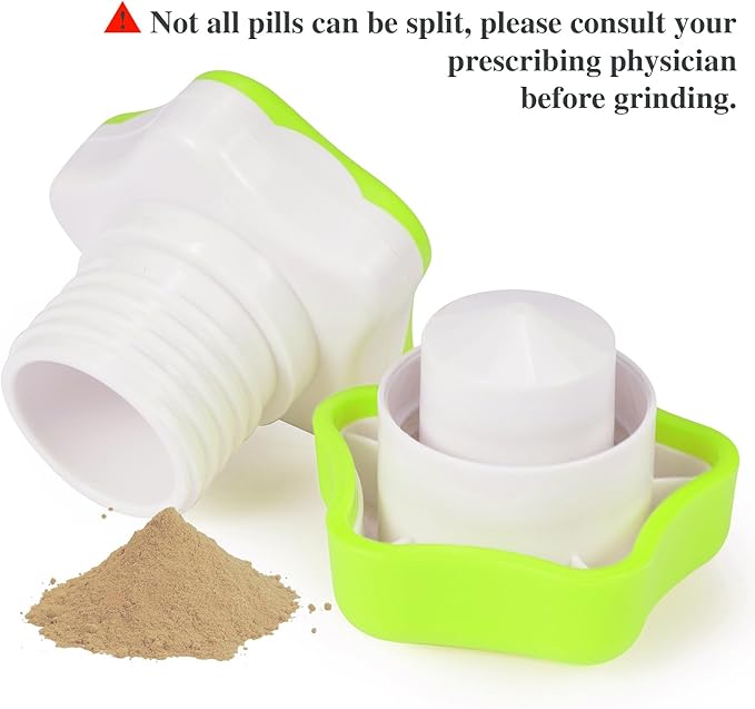 Johnbee Pill Crusher, Pill Grinder Fine Powder Extremely Fine. Storage Compartment. Pill Crushers for Elderly, Family and Pets. Silicone Edges. Grind Multiple Pills at Once - Cleaning Brush (Green)