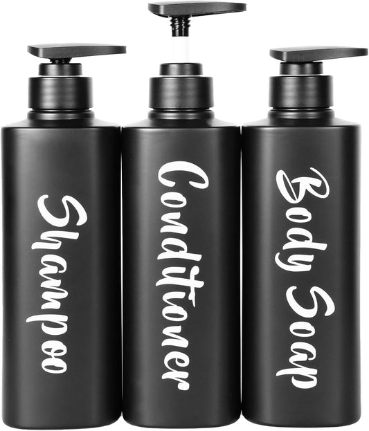 16.9oz Bathroom Soap Dispenser Set, Refillable Shampoo and Conditioner Bottles, Empty Bottles with Pump for Shampoo, Conditioner, or Body Wash, Matte Black Shower Dispensers, Set of 3