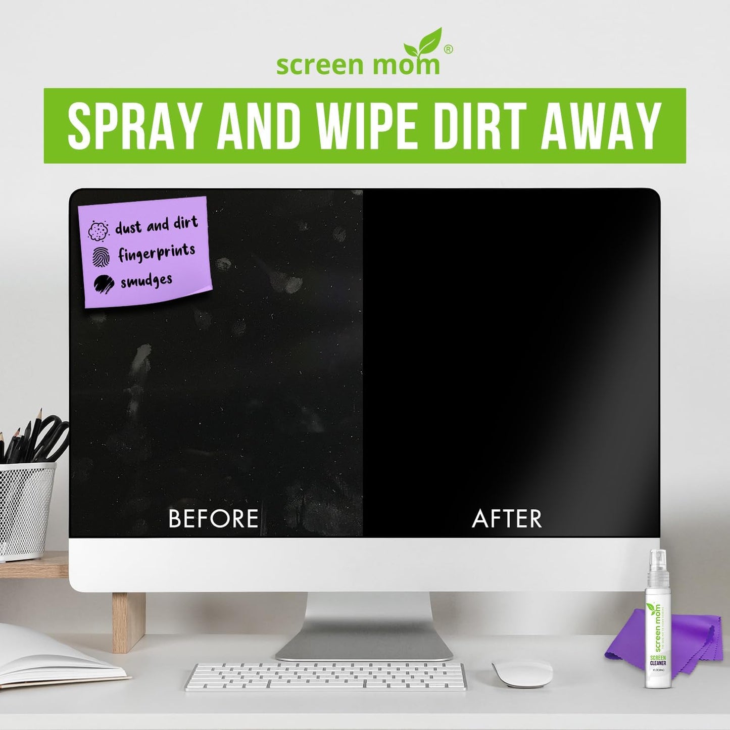 Screen Cleaner Spray and Microfiber Cloths 2-Pack (2x1oz) by Screen Mom-Screen Cleaner Spray and Wipe for TV, Computer, Phone, iPad, Car Screen Cleaning Kit Electronic Cleaner Spray