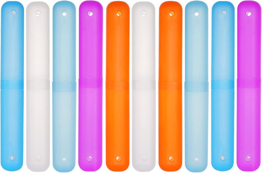 10PCS Plastic Toothbrush Case Five Colors Portable Dust-proof Toothbrush Cases Toothbrushes Holder for Daily and Travel Use(10)