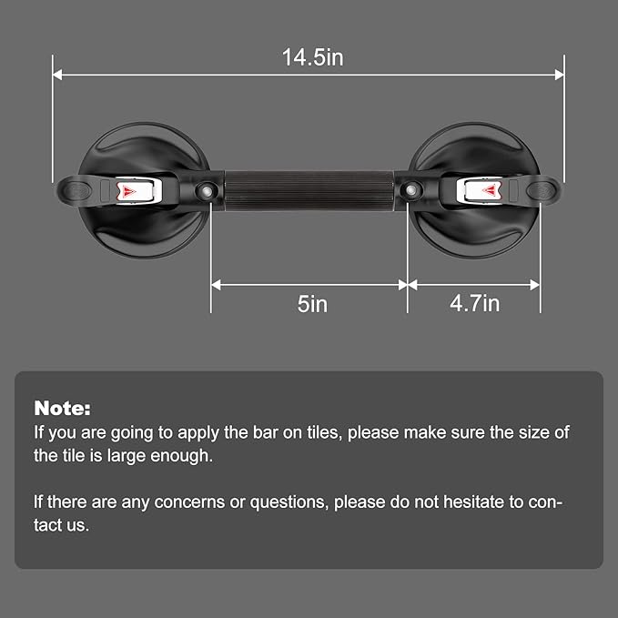 15-Inch Shower Handle - Upgraded Grab Bar with Strong Suction Cups for Bathtub & Shower Safety, Ideal for Seniors, Elderly, Disabled - Black