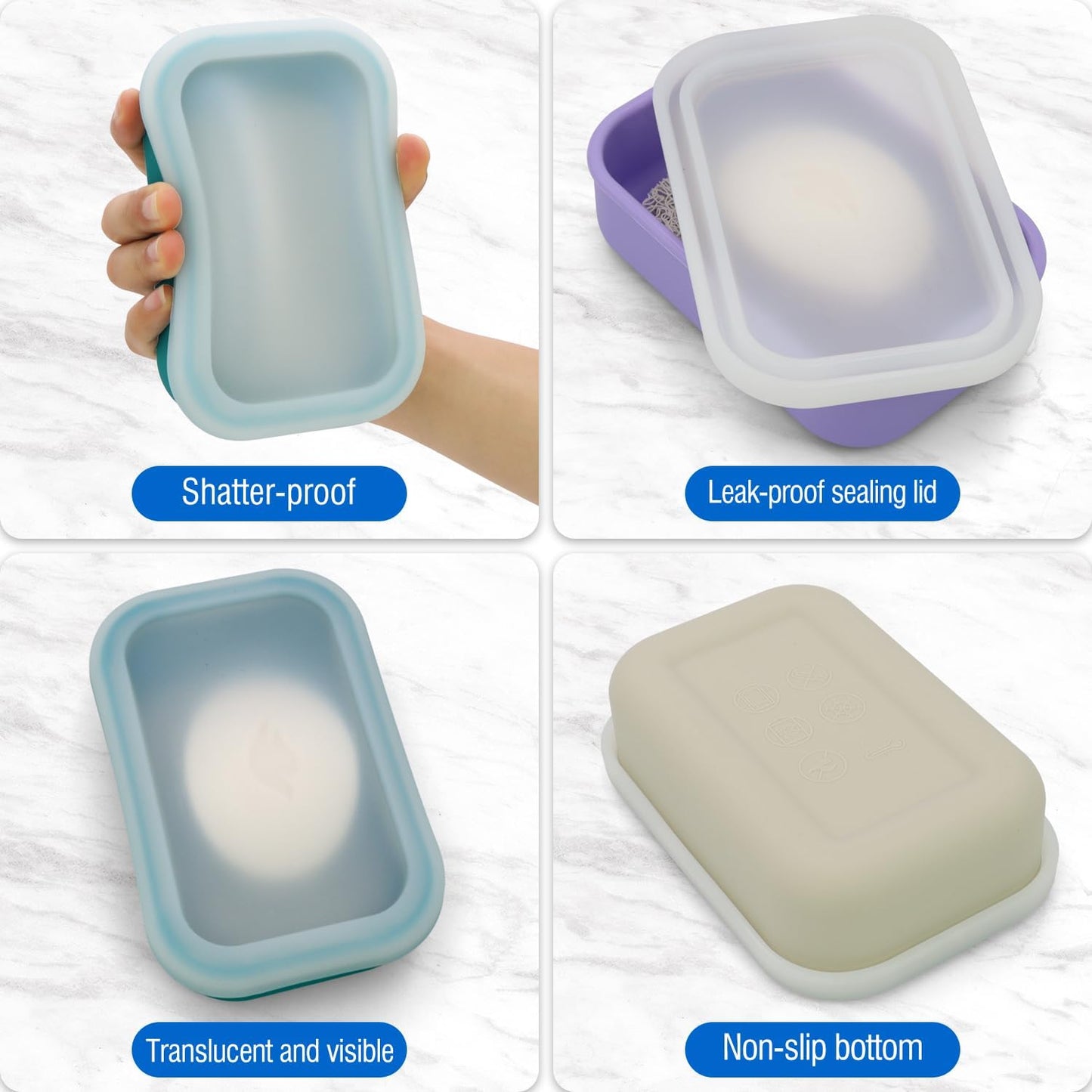 Enhanced Leak Proof Travel Soap Case, AIMAIAIMAI Silicone Soap Container with Draining Layer, Portable Bar Soap Holder for Bathroom, Camping, Gym, Easy to Clean (Translucent & Off-White)