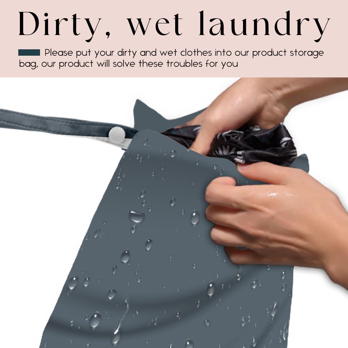 Waterproof Wet Bag for Swimsuit, Travel Beach Wet Dry Bag, Hidden Zipper Reusable Gray Wet Bags, for Travel Beach Wet Swimsuits Toiletries Diapers Dirty Gym Clothes Laundry Bag