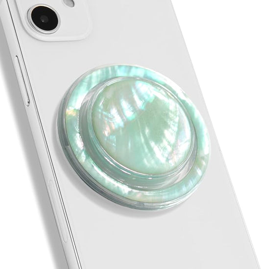 OnTheGrip Cute Natural Seashell Design Round Shape Collapsible Mobile Phone Grip Stand Holder for Smartphone Tablet Cell Phone Accessory (Aqua Blue)