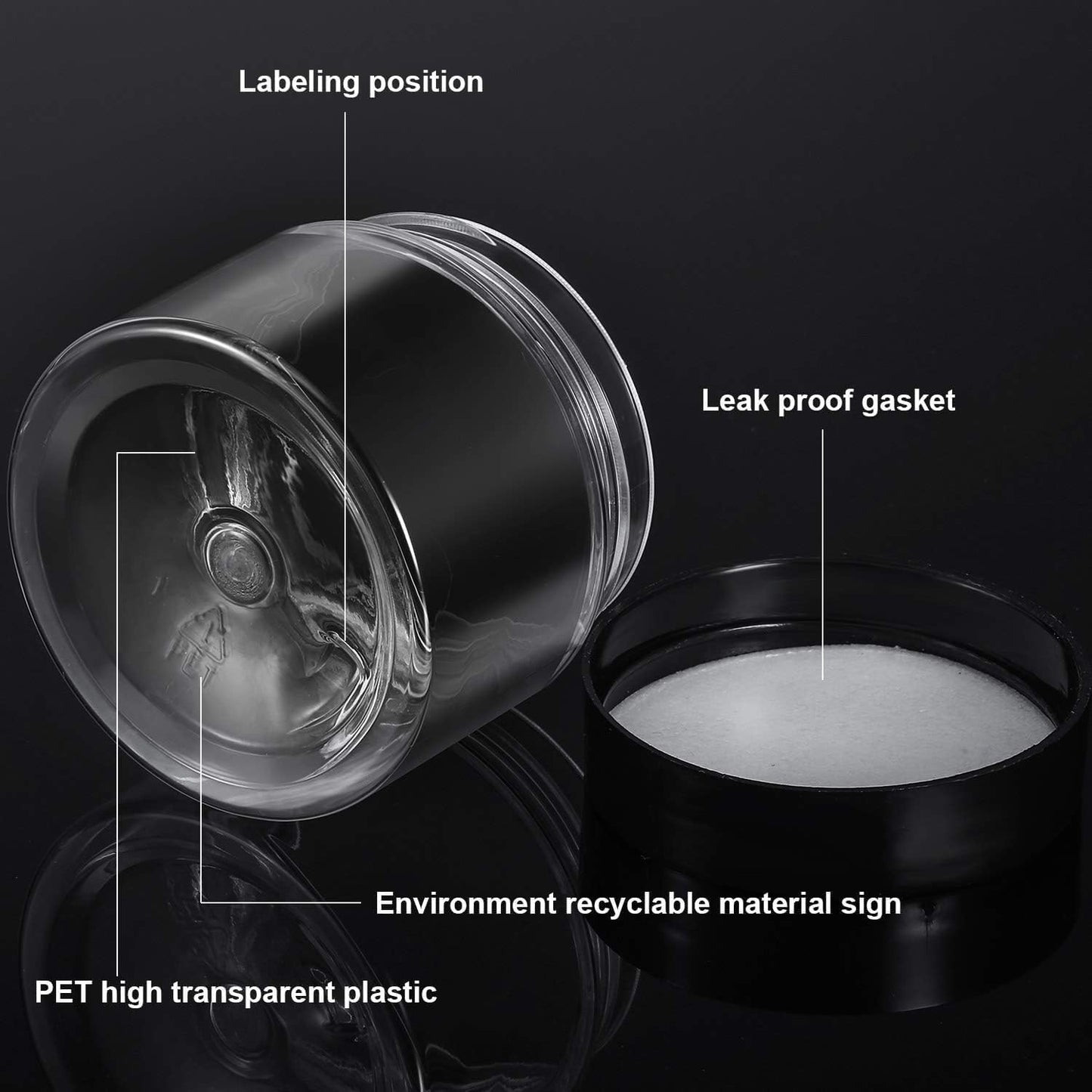 12 Pack 5 OZ Plastic Container Jars with Lids Round Clear Travel Cosmetic Container Jars for Toiletries, Lotion, Cream, Ointments, Makeup, Rhinestone, Samples, Kitchen Storage(Black, 5 OZ)