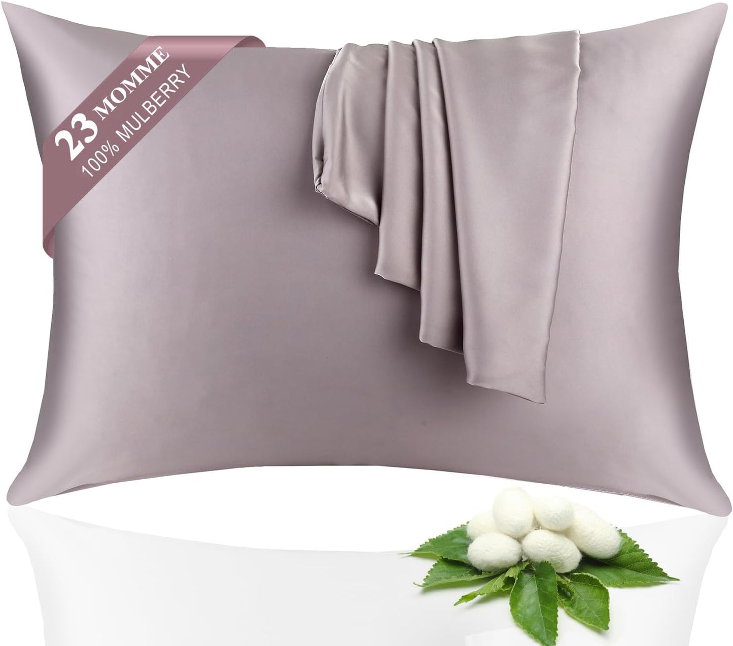 100% Silk Pillowcase 2 Pack for Hair and Skin, Both Sides 23 Momme Grade 6A+ Mulberry Silk Pillowcases with Hidden Zipper, Soft&Smooth Cooling Pillow Cases (Gray, Queen 20×30)