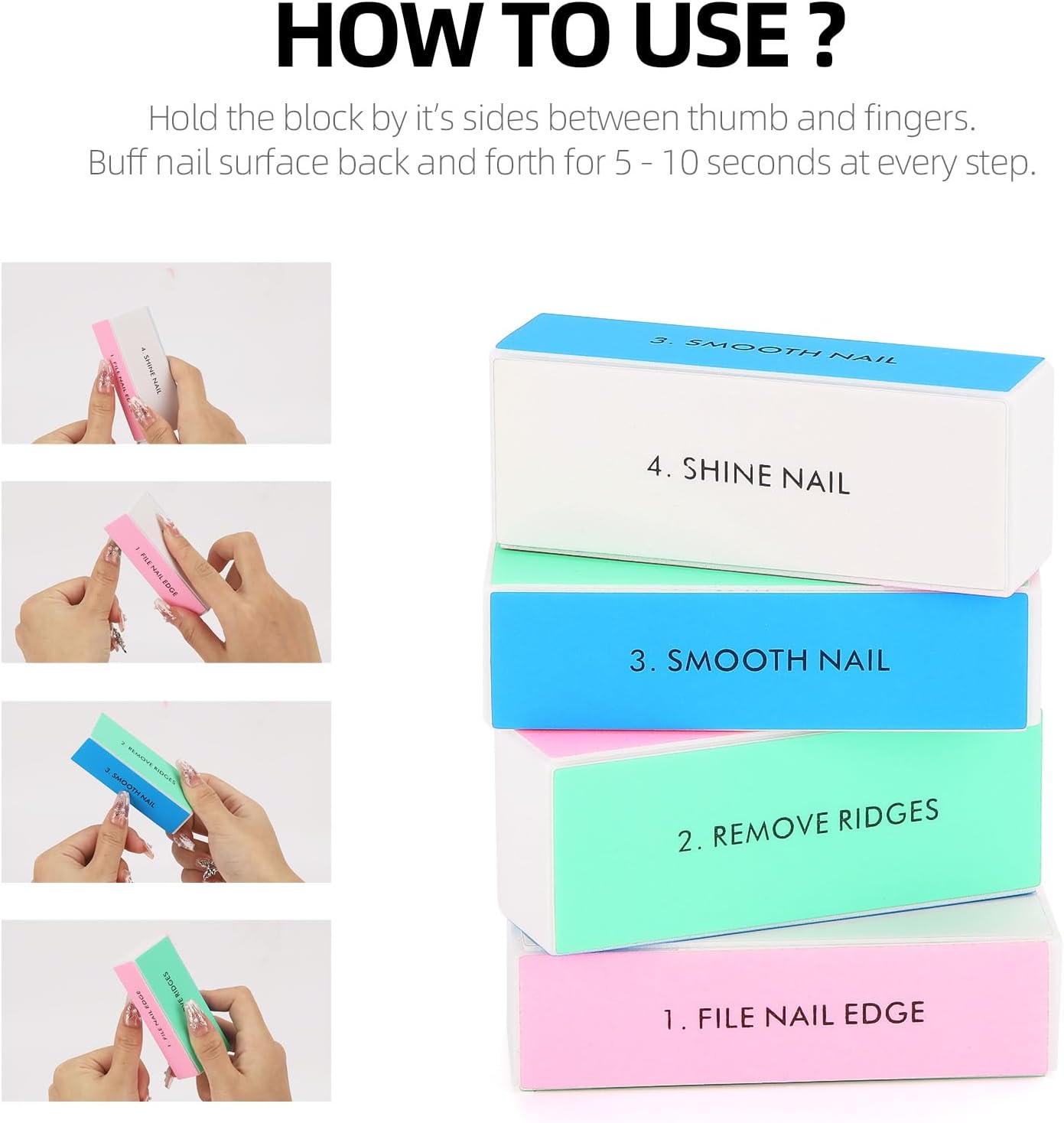 10 Pcs 4 Way Nail Buffers Blocks for Natural Nails, Nail Polishing Block Buffing Block Nail Files, Shape and Shine Nail Tool