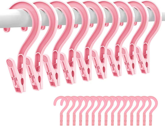 24pcs Laundry Hooks Clip Plastic Clothes Hangers Pins Super Strong Hanger Clips for Bathroom Travel Portable,Pink