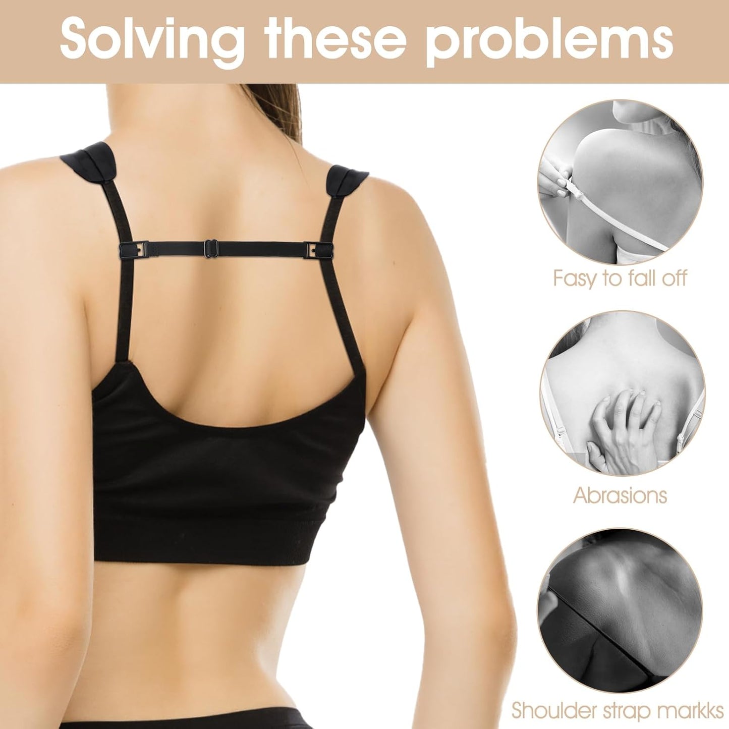 12 PCS Bra Strap Cushion, Gel Pads Anti-Slip Bra Accessories, Silicone Discomfort Slip Shoulder Protectors Pads Strap Holders Non Slip for Bra Straps Women (Black, Skin Color, White)