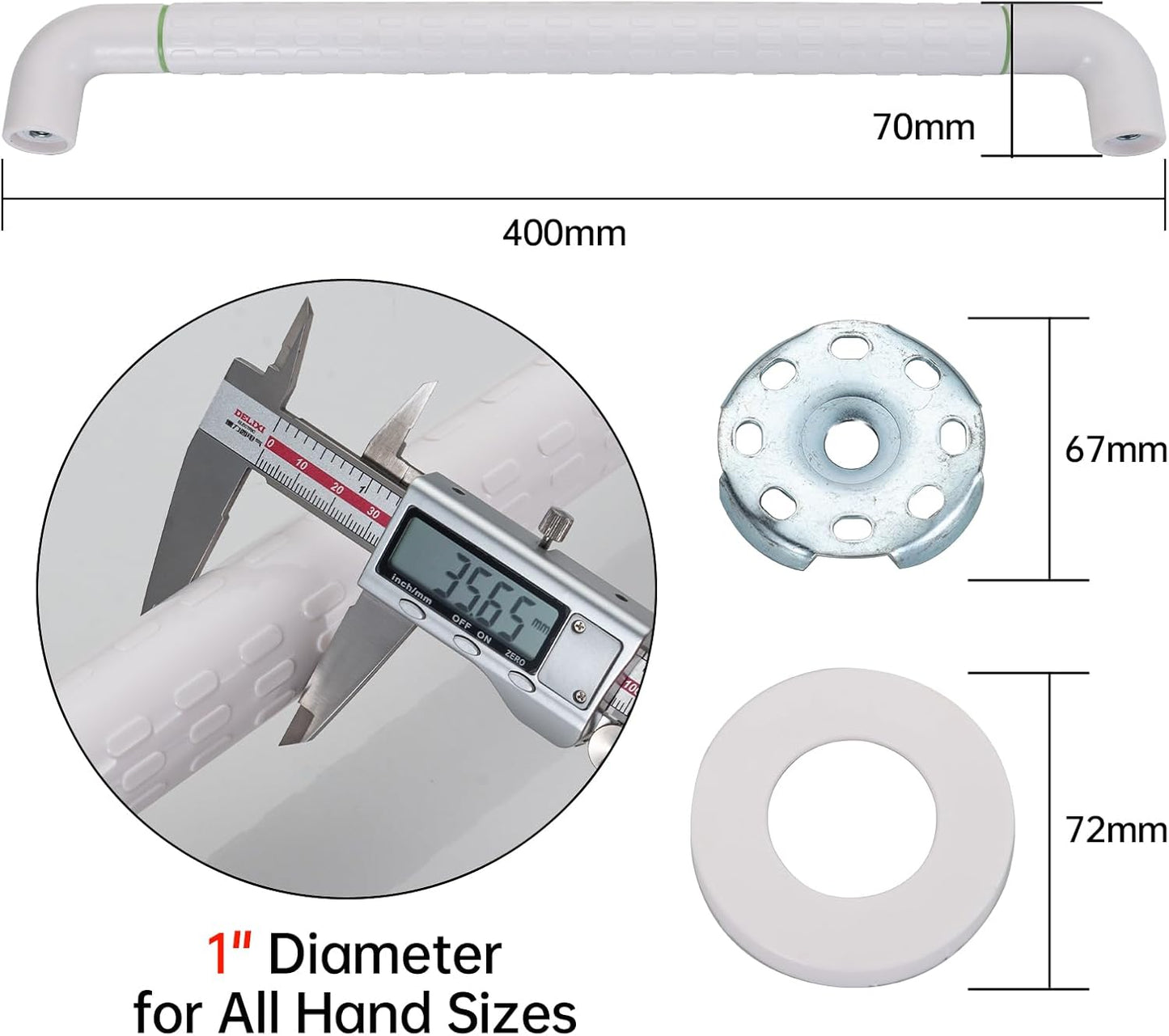 Joyrain 16-inch Bathroom Safety Grab Bar - 500lb Weight Capacity ADA Certified Anti-Slip Handle for Shower/Tub/Toilet, Elderly & Disabled Assist (White（1-Pack）, 16 inches (Overall Length 400mm))