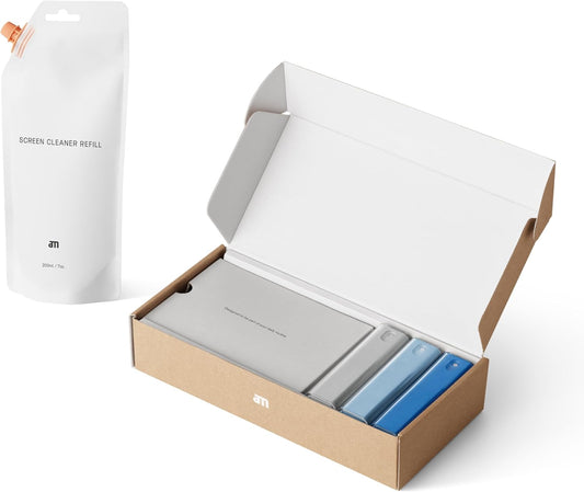 am Screen Cleaner with 7 oz Refill – Alcohol-Free Spray & Microfiber Cloth for iPhone 15 & 14, iPads, Tablets, Laptops, Phones, Smart TVs, Car Displays – Streak-Free, Non-Toxic, Eco-Friendly, Blue