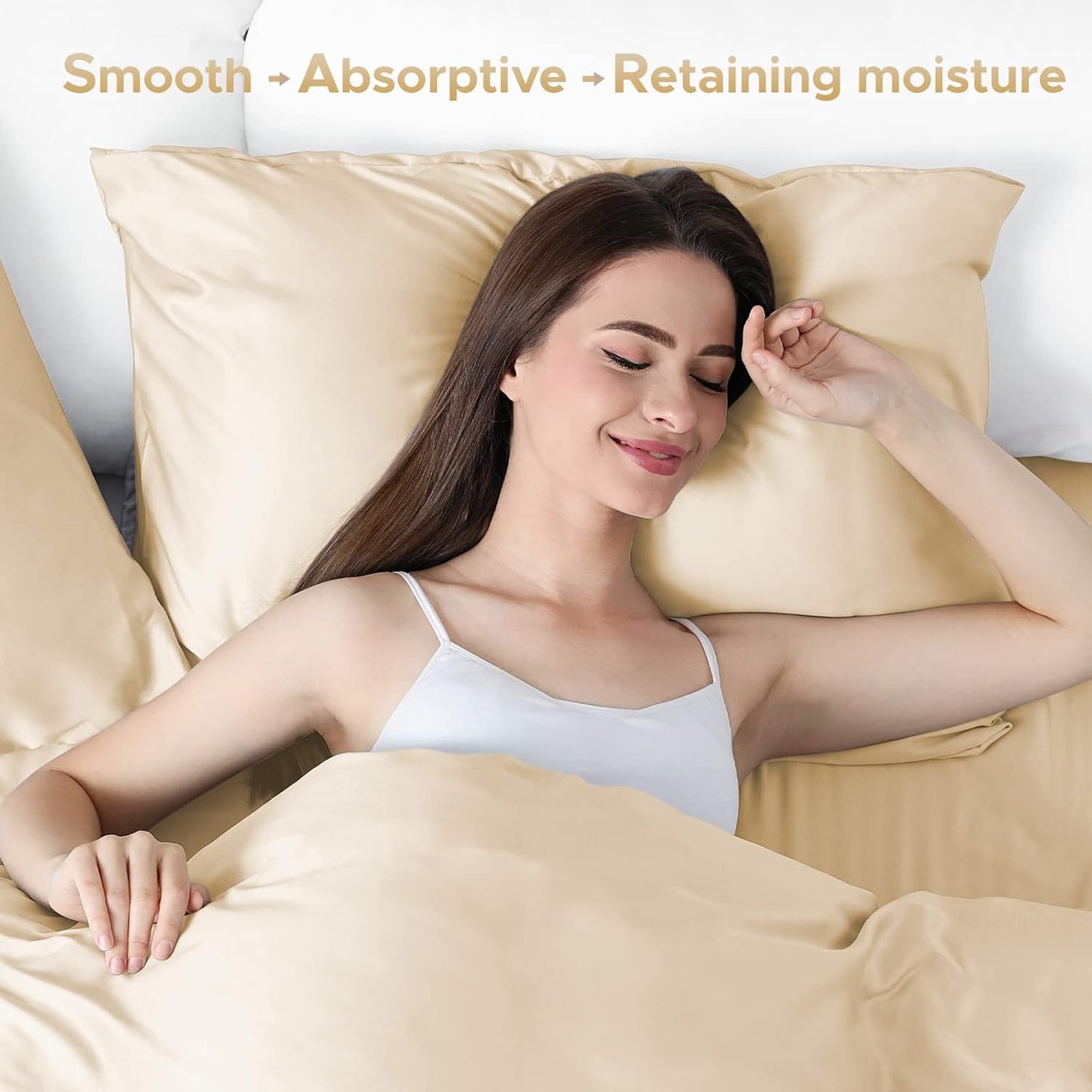 100% Pure Mulberry Silk Pillowcase for Hair and Skin - Allergen Resistant Dual Sides,600 Thread Count Silk Bed Pillow Cases with Hidden Zipper,1pc,King Size,Champagne