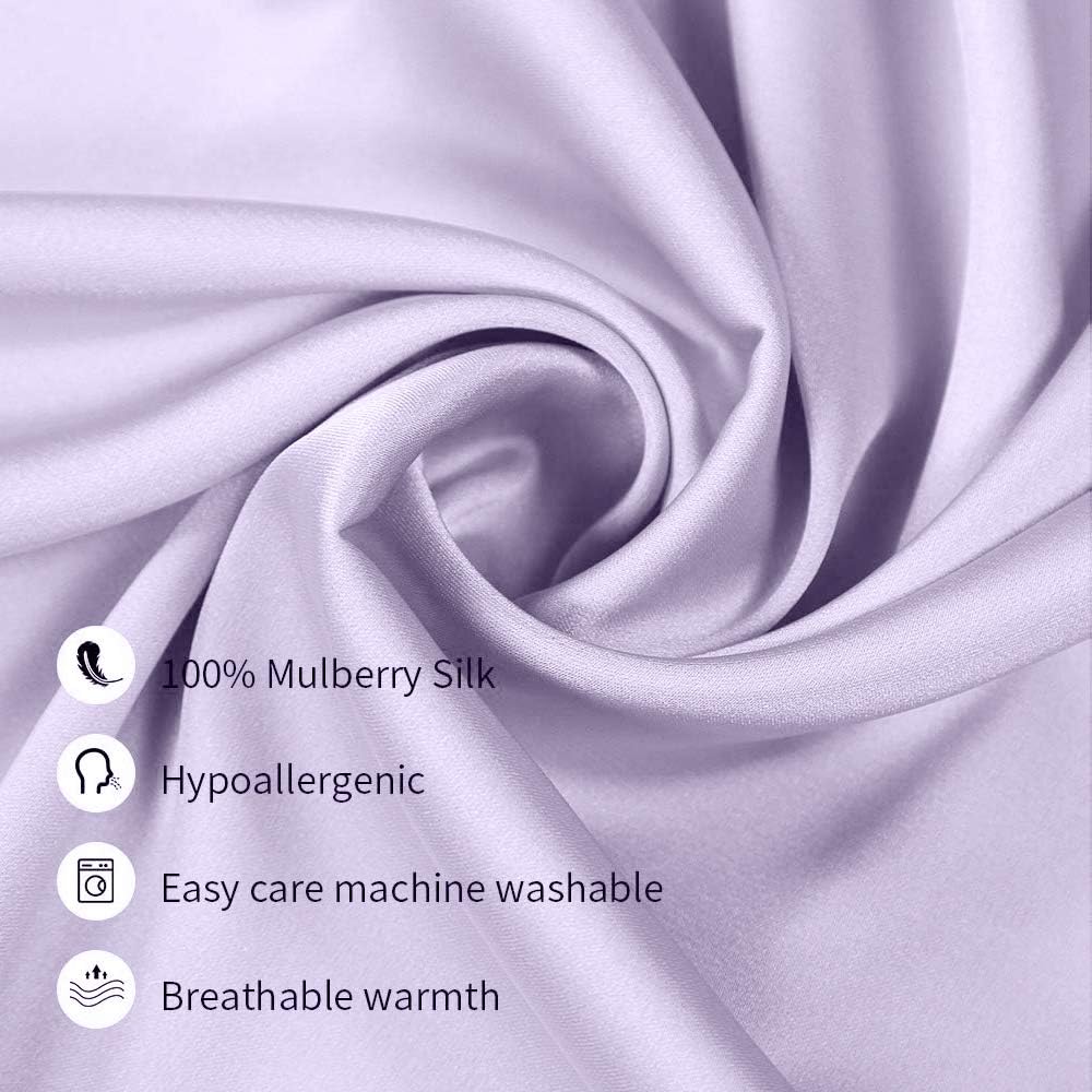 100% Mulberry Silk Pillowcases Set of 2 for Hair and Skin and Super Soft and Breathable Queen Size Nature Silk Pillowcases (Queen, Light Purple)
