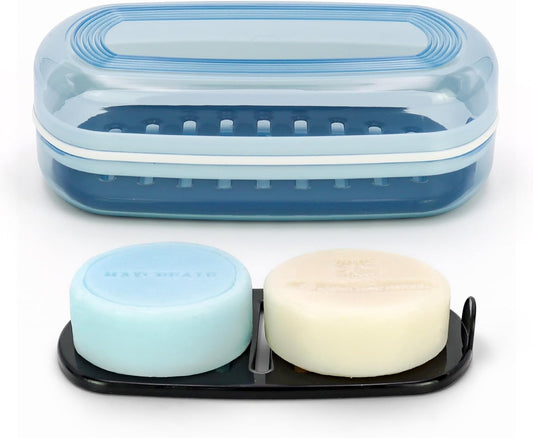 OZNER Clear Travel Soap Case Compatible with Kitsch - Leak-Proof Multi-Use Soap Holder with Draining Layer for Shampoo Bars, Gym, Travel & Camping (Blue,1 Pack