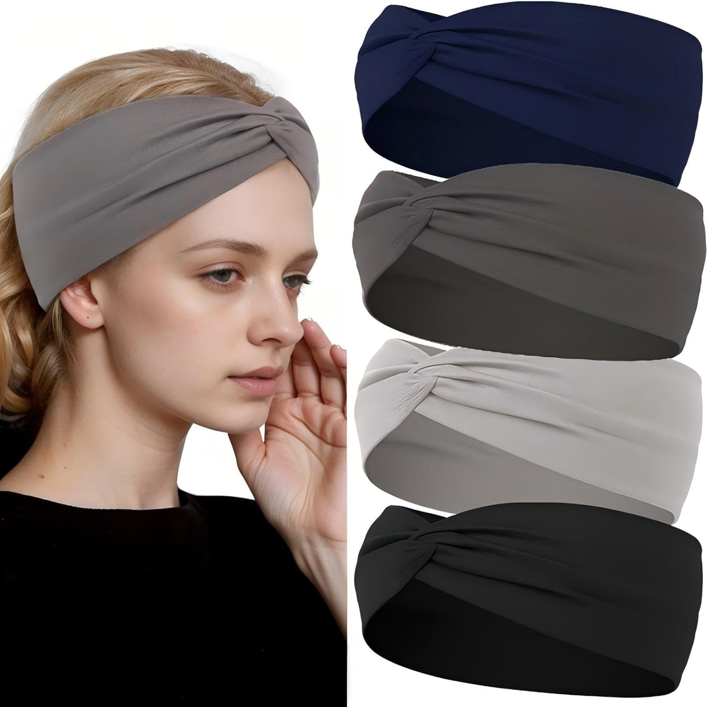 12-Pack Wide Stretch Headbands for Women - Non-Slip Extra Wide Turban Hair Bands for Workout, African Style, Sports & Daily Use (Breathable, All-Day Comfort) Color1 (Color2)