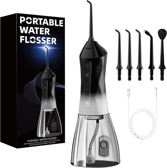 Water Dental Flosser Teeth Pick: Portable Cordless Oral Irrigator 320ML Rechargeable Travel Irrigation Cleaner with 5 Flossing Tips, IPX7 Waterproof Electric Flossing Machine for Teeth Cleaning
