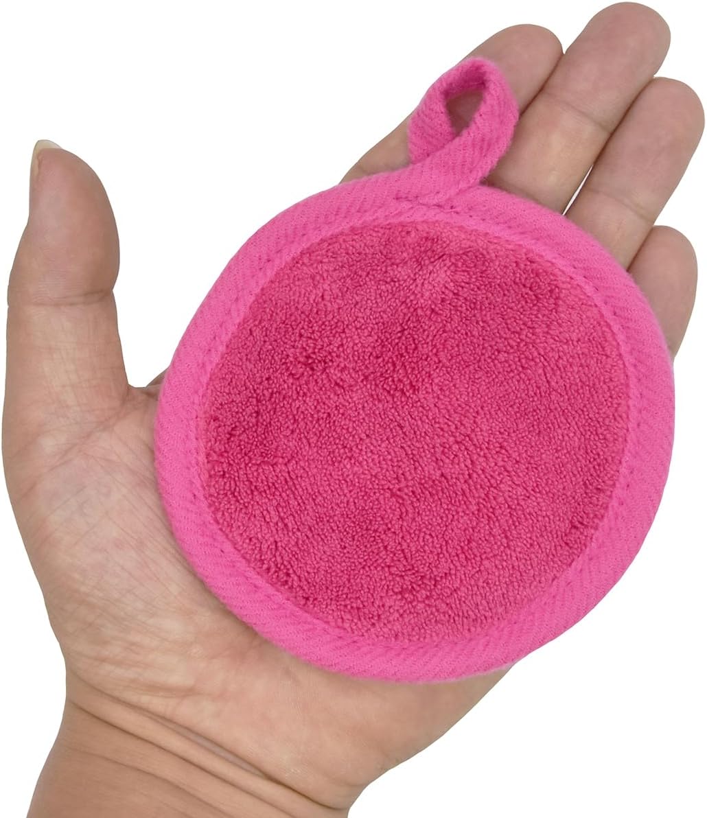 Reusable Makeup Remover Pads 16 Pack Microfiber Cleansing Facial Rounds Wipes Face, Eyes, Lips（3.5inch, dark pink）