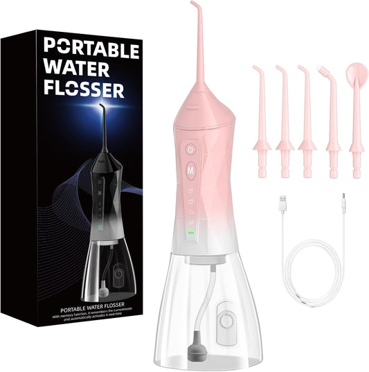 Water Dental Flosser Teeth Pick: Portable Cordless Oral Irrigator 320ML Rechargeable Travel Irrigation Cleaner with 5 Flossing Tips, IPX7 Waterproof Electric Flossing Machine for Teeth Cleaning
