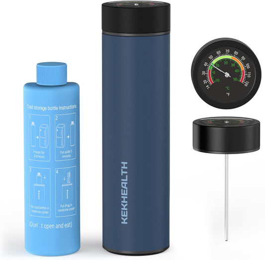 TSA Approved Insulin Cooler Travel Case, 60H Diabetes Medication Cooler with Large Dial Mechanical Thermometer & Biogel Ice Pack, Compact Diabetic Travel Case for Medicine Storage