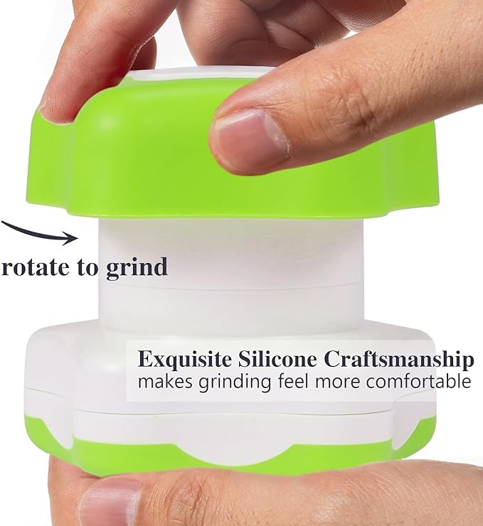 Johnbee Pill Crusher, Pill Grinder Fine Powder Extremely Fine. Storage Compartment. Pill Crushers for Elderly, Family and Pets. Silicone Edges. Grind Multiple Pills at Once - Cleaning Brush (Green)