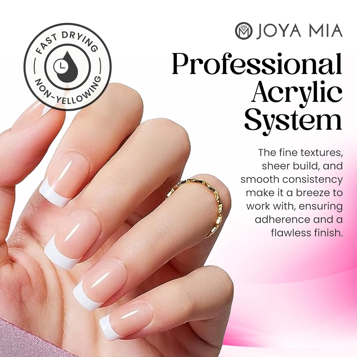 Joya Mia Acrylic Powder for Nails, MMA-Free, Super Adhesion Professional Powder for Flawless & Long-Lasting Nail Enhancements, Easy Application, Vibrant & Stunning Colors - Soft Pink, 2 oz