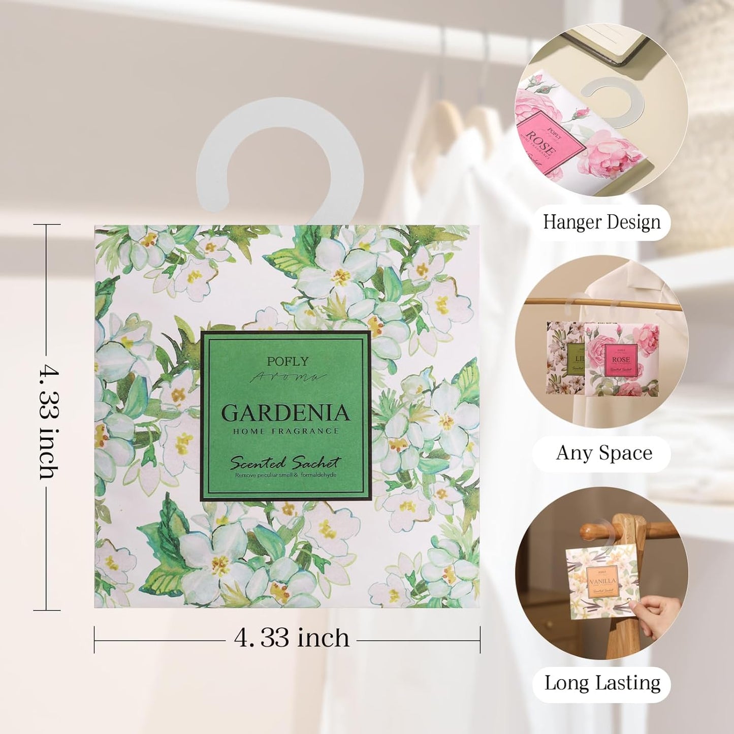 12 Packs Gardenia Scented Sachets – Long-Lasting Air Freshener & Closet Deodorizer for Drawers, Closets, Cars & Wardrobes