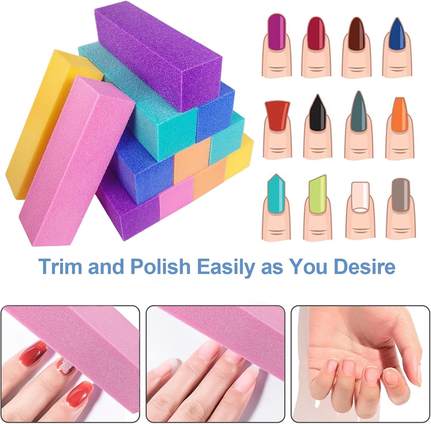 12 Pcs Nail Buffer Block for Acrylic and Natural Nails, 4 Sided Sanding Buffers for Gel Nails Fingernail Shine Buffing Filer Set, Professional Manicure Polisher Buffer Bulk Medium Grit Mix Color