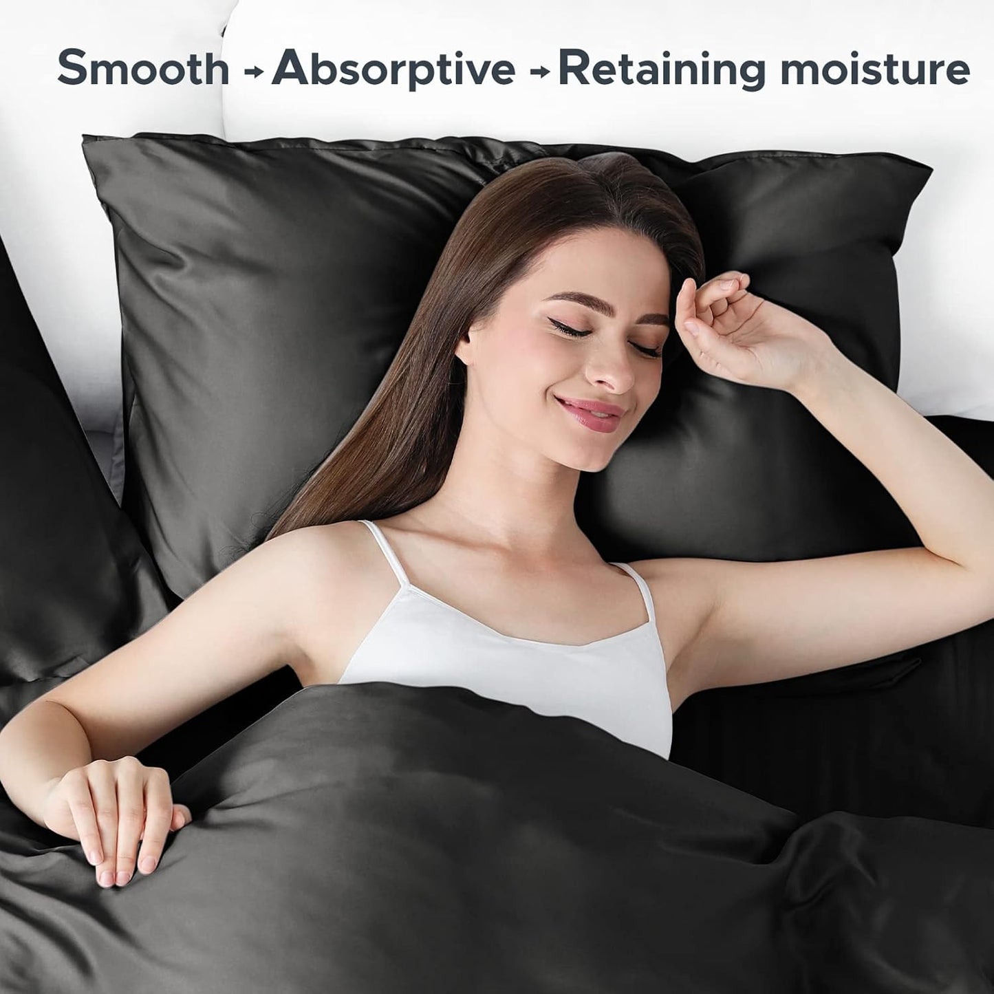 100% Pure Mulberry Silk Pillowcase for Hair and Skin - Allergen Resistant Dual Sides,600 Thread Count Silk Bed Pillow Cases with Hidden Zipper,1pc,King Size,Black