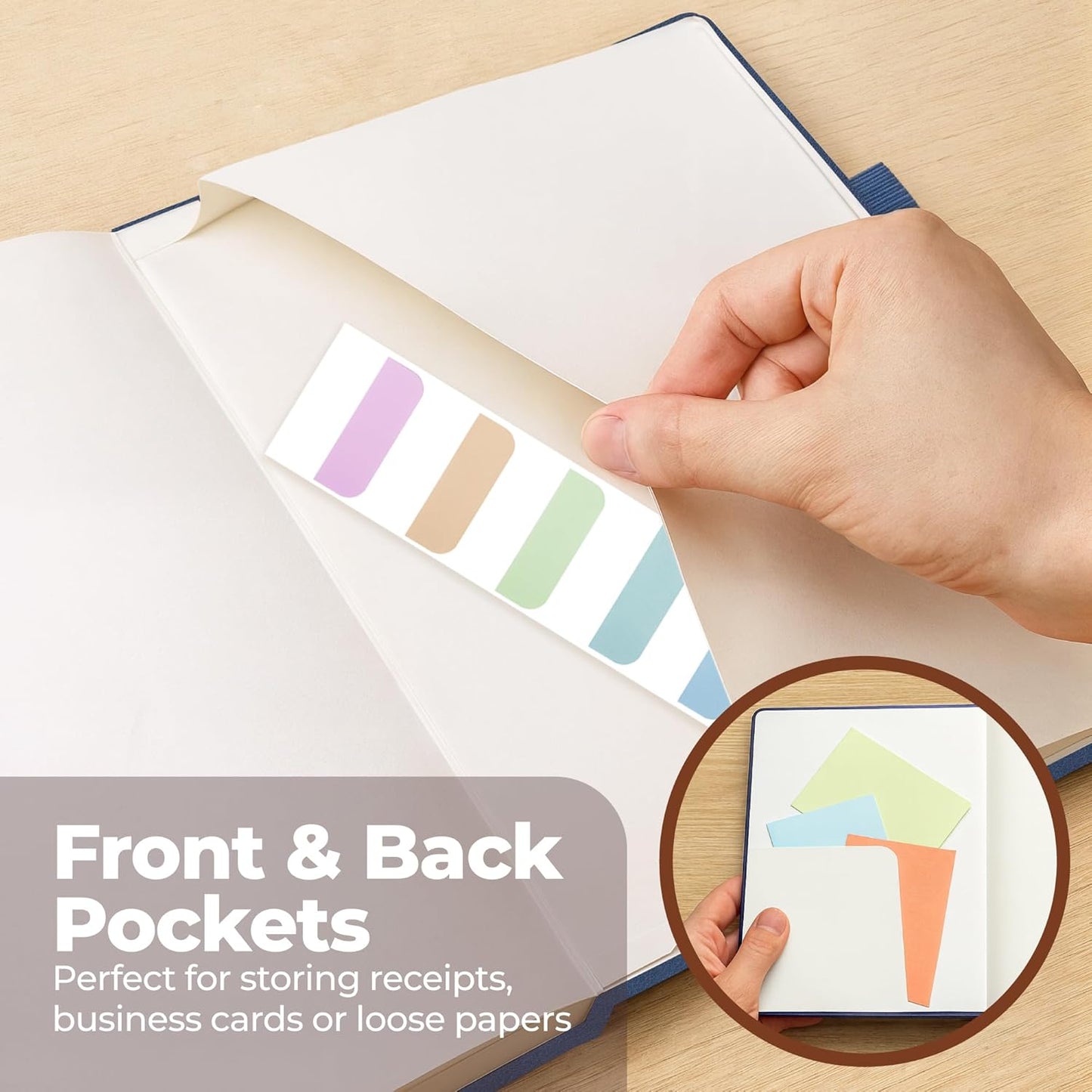 Classic Lined Journal Notebook 8.5x11" A4 Hardcover Leather - Blue - 200 Pages College Ruled Large with Sticky Tabs, Pockets, and Pen Loop for Writing and Journaling - Big Hardback Men and Women