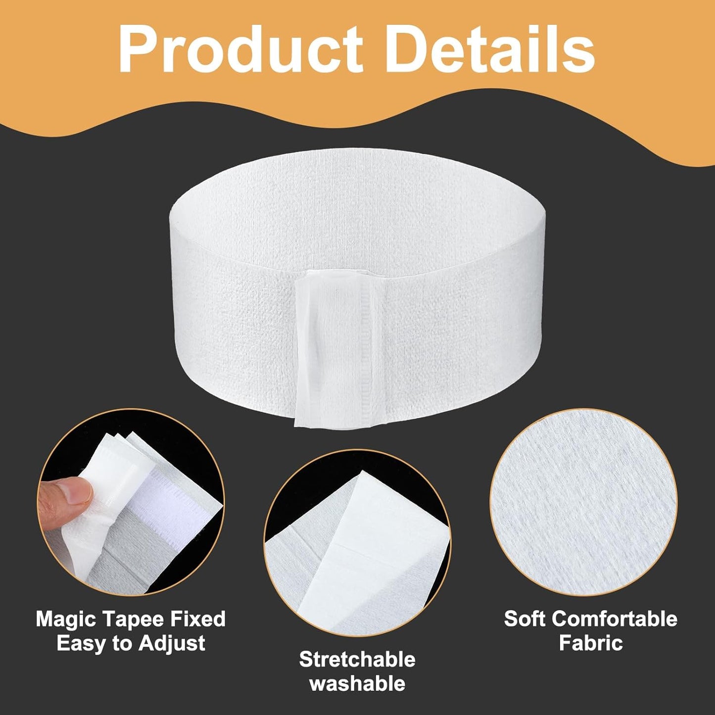 150 Pcs Disposable Facial Spa Headbands, White Stretchable Non-Woven Fabric Facial Head Bands Soft Skin Care Hair Bands with Convenient Closure for Salons Makeup Skincare Fitness Travel