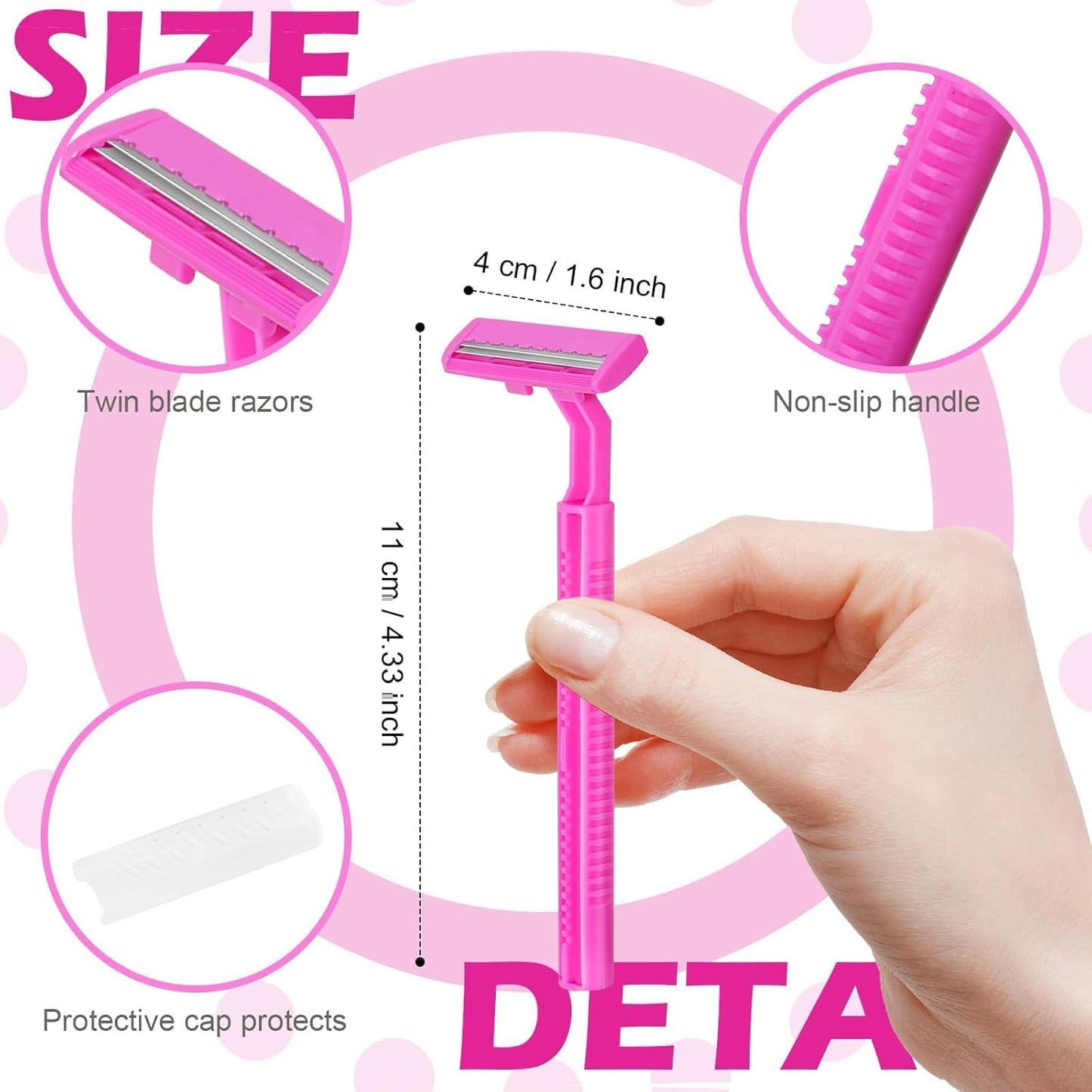 120 Pack Disposable Twin Blade Razors Individually Wrapped, Clear Safety Cap， Multipurpose Portable Shave Razor for Man Woman Bathing Hotel Travel (Pink)