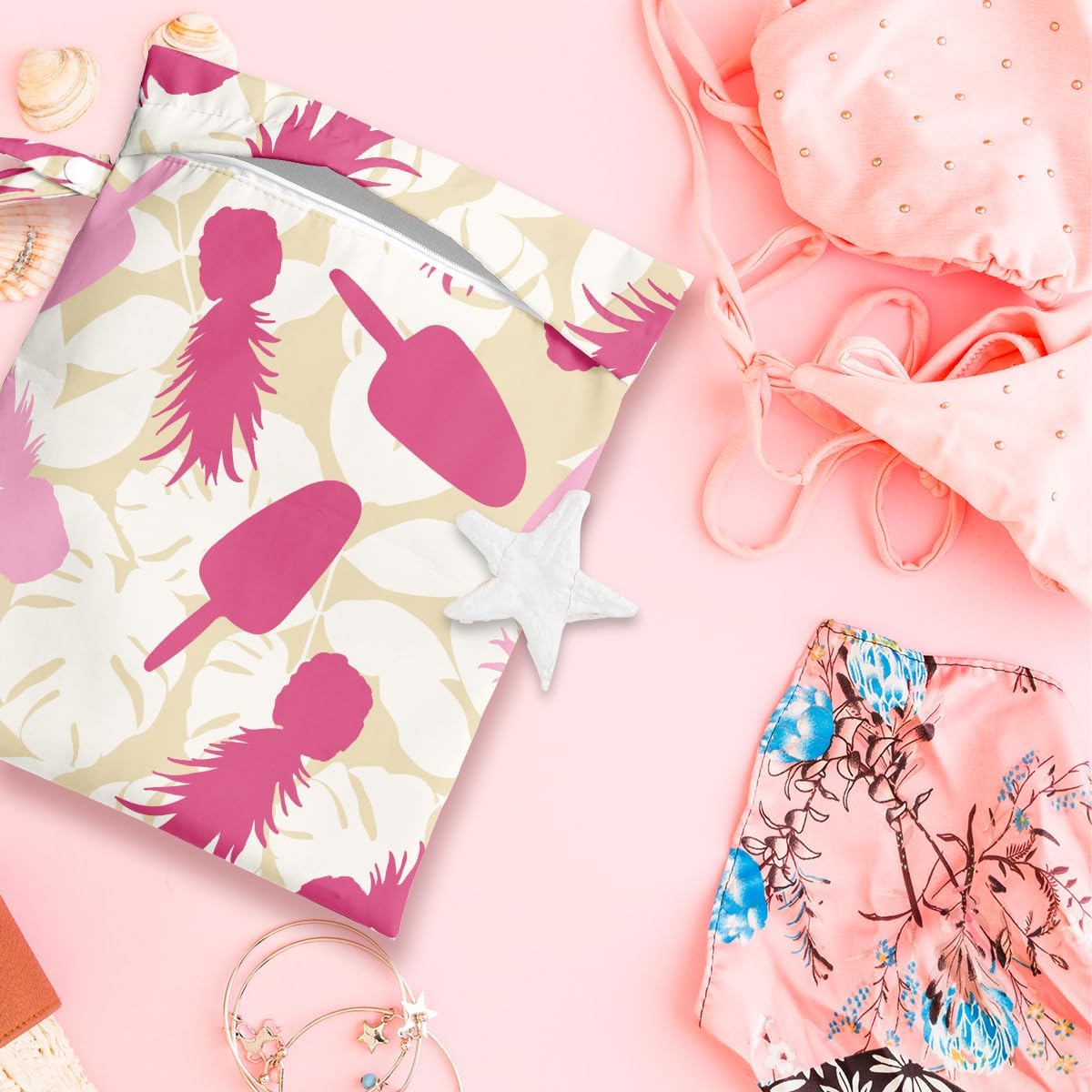 Wet Bag, Wet Dry Bag, Wet Bag for Swimsuit, Travel, Beach, Pool, Diapers, Dirty Yoga Gym Clothes, Makeup Bag, Waterproof Tropical Palm Leaves Decor Jungle Palm Leaf Favors