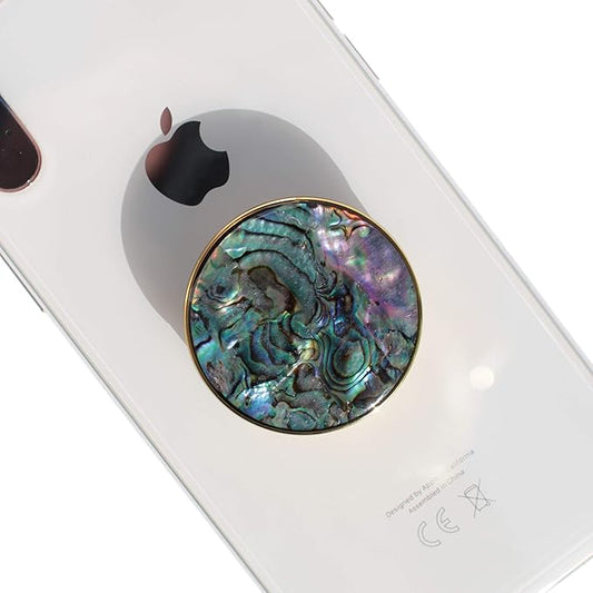 OnTheGrip Cute Natural Seashell Design Round Shape Collapsible Mobile Phone Grip Stand Holder for Smartphone Tablet Cell Phone Accessory (Black Fresh Water)