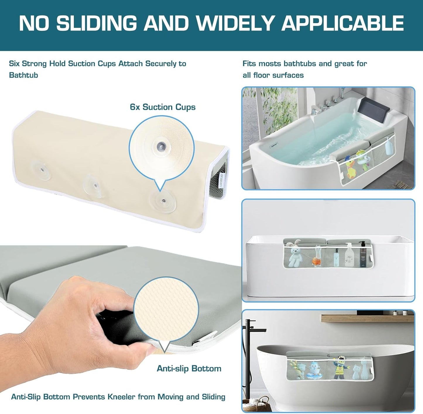 Bath Kneeler and Elbow Rest Pad, Thick Quick Dry Kneeling Pad, Elbow Support, Large Bathtub Kneeling Mat with Toy Organizer for Baby Bathing (Grey)