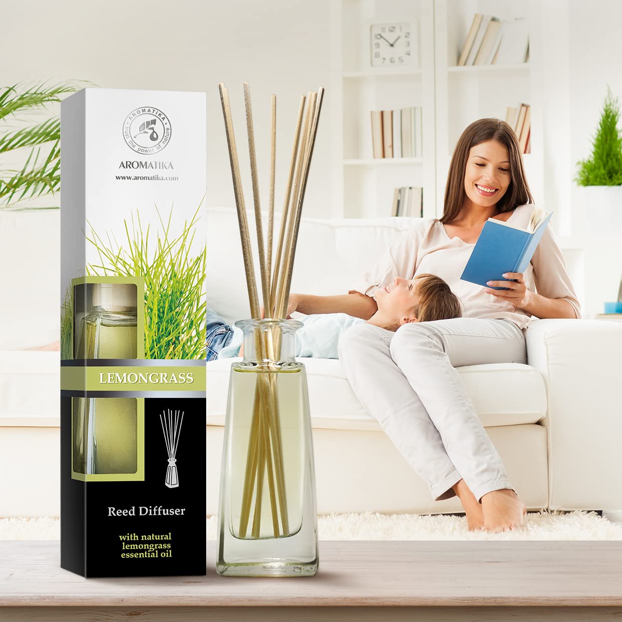 Lemongrass Oil Diffuser - Scented Reed Diffuser - Alcohol Free - Gift Set - Best for Aromatherapy - Room Air Freshener