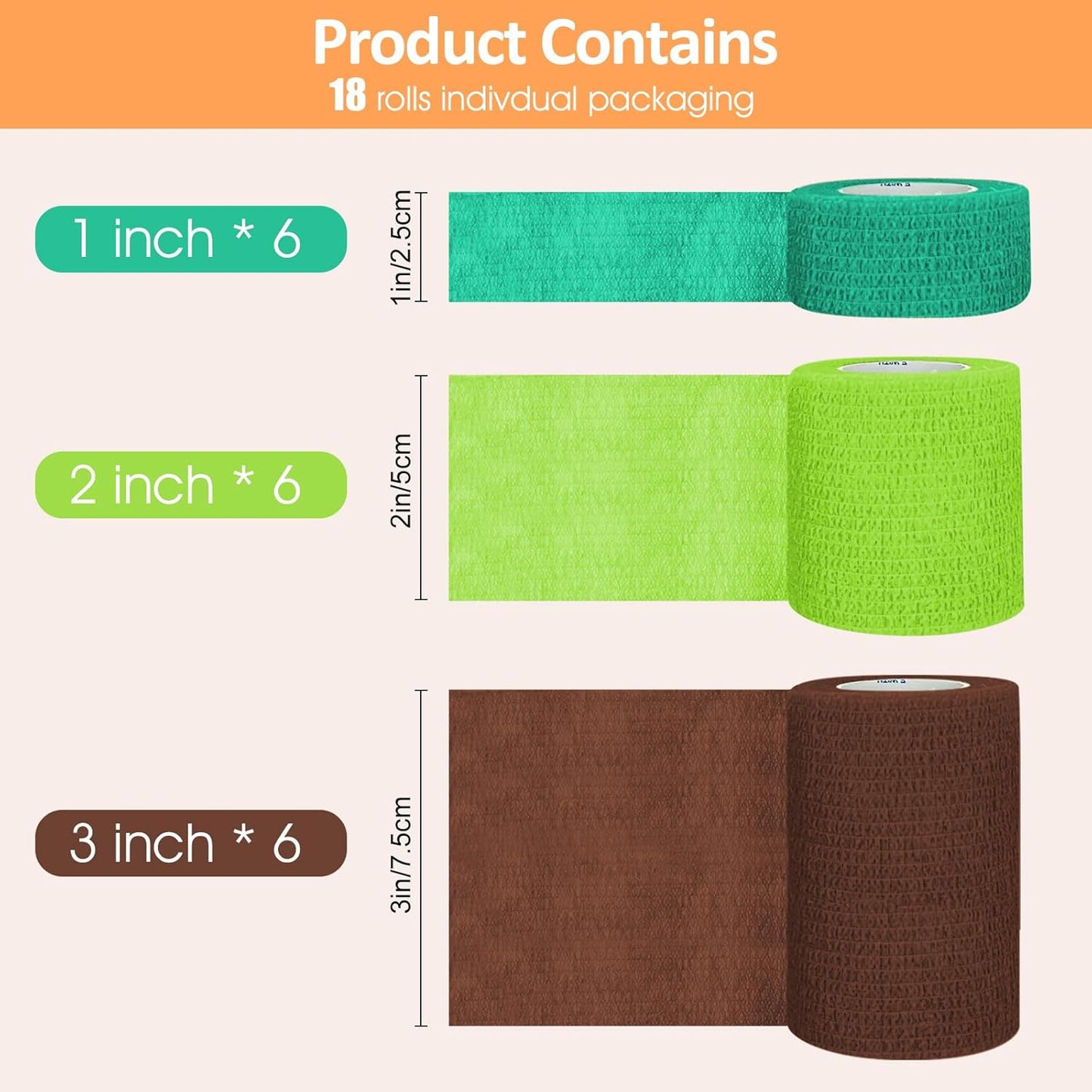 1"/2"/3" Self Adhesive Bandage Wraps, 9 Pack Colorful Self Adherent Cohesive Bandages Wrap for Wounds, Vet Wrap, Ankle Tape, Tattoo Tape Wrap, Medical Tape, Color Athletic Tape