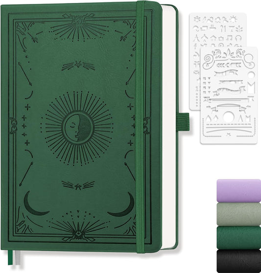 Dotted Journal for Women Men, 192 Pages A5 Notebook Journal, Hardcover Notebook with 100Gsm Thick Pages, Leather Note Book for Writing, Travel, Business, Office, Prayer 5.7 x 8.3, Dark Green