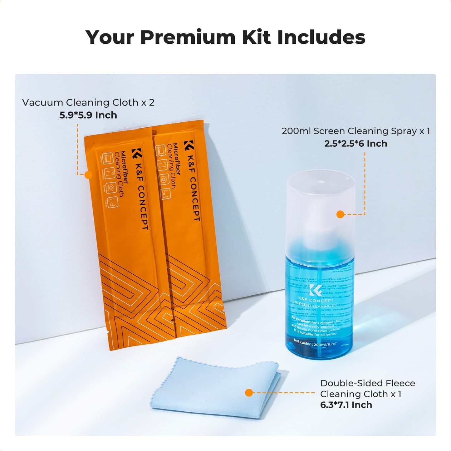 K&F CONCEPT Screen Cleaner Spray, with 2 Microfiber Cleaning Cloth, Touchscreen Cleaning Kit for LCD LED DVD TV, Smartphone, iPad, Laptop, Tablet Monitor, Computer Monitor, Electronic Devices (200ml)