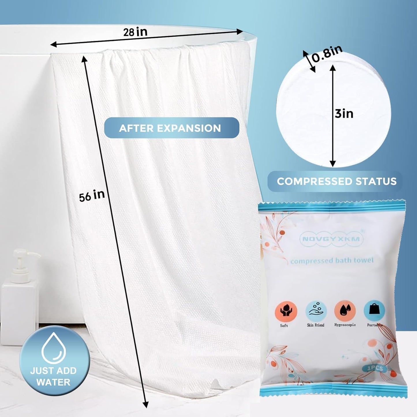 12 Packs Large Compressed Towel 56'' x 28'' Disposable Cotton Bath Towels Portable Thick Paper Towel Reusable Suitable for Hiking Camping Beach Swimming and Traveling (12)