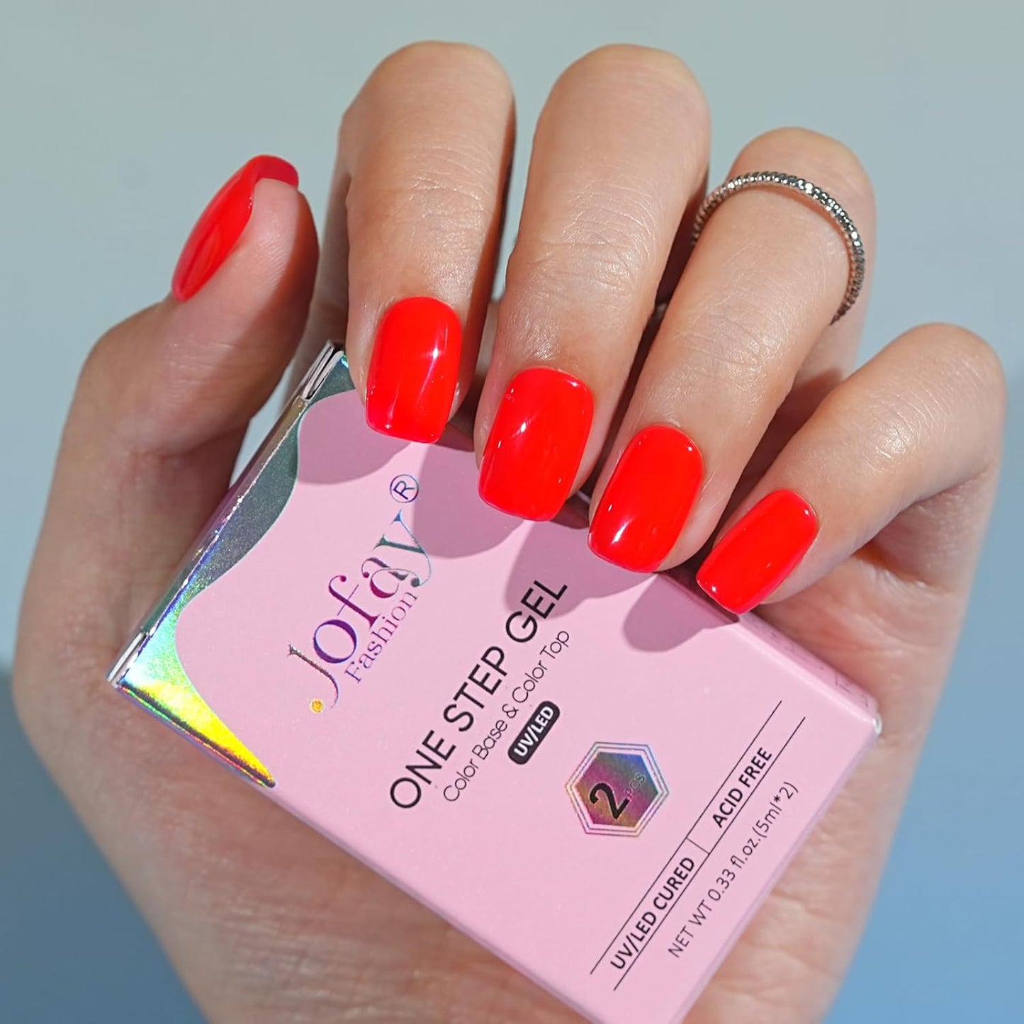 Jofay Fashion Red Gel Nail Polish 10ml - All-in-One Step Gel Polish Soak Off LED/U V Lamp DIY Salon Manicure at Home Long Lasting Glossy Finish Home Nail Salon Gift for Women & Girls (0.33 Fl Oz)