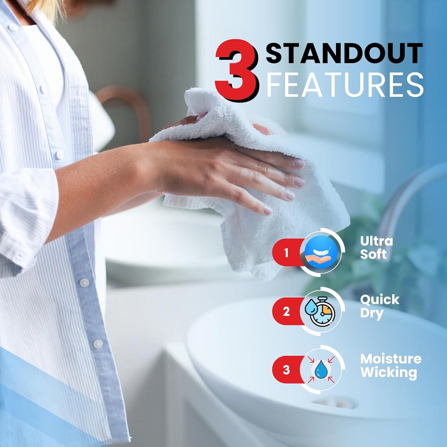 Infinitee Xclusives Luxury Wash Cloths for Showering [13x13] – 100% Cotton Washcloths [Pack of 12], Soft and Absorbent Face Towels for Bathroom Wash Clothes, Gym, and Spa (Brilliant White)