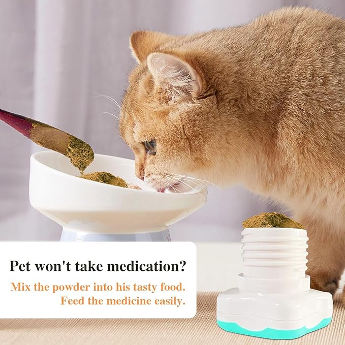 Johnbee Pill Crusher, Pill Grinder Fine Powder Extremely Fine. Storage Compartment. Pill Crushers for Elderly, Family and Pets. Silicone Edges. Grind Multiple Pills at Once - Cleaning Brush (Cyan)