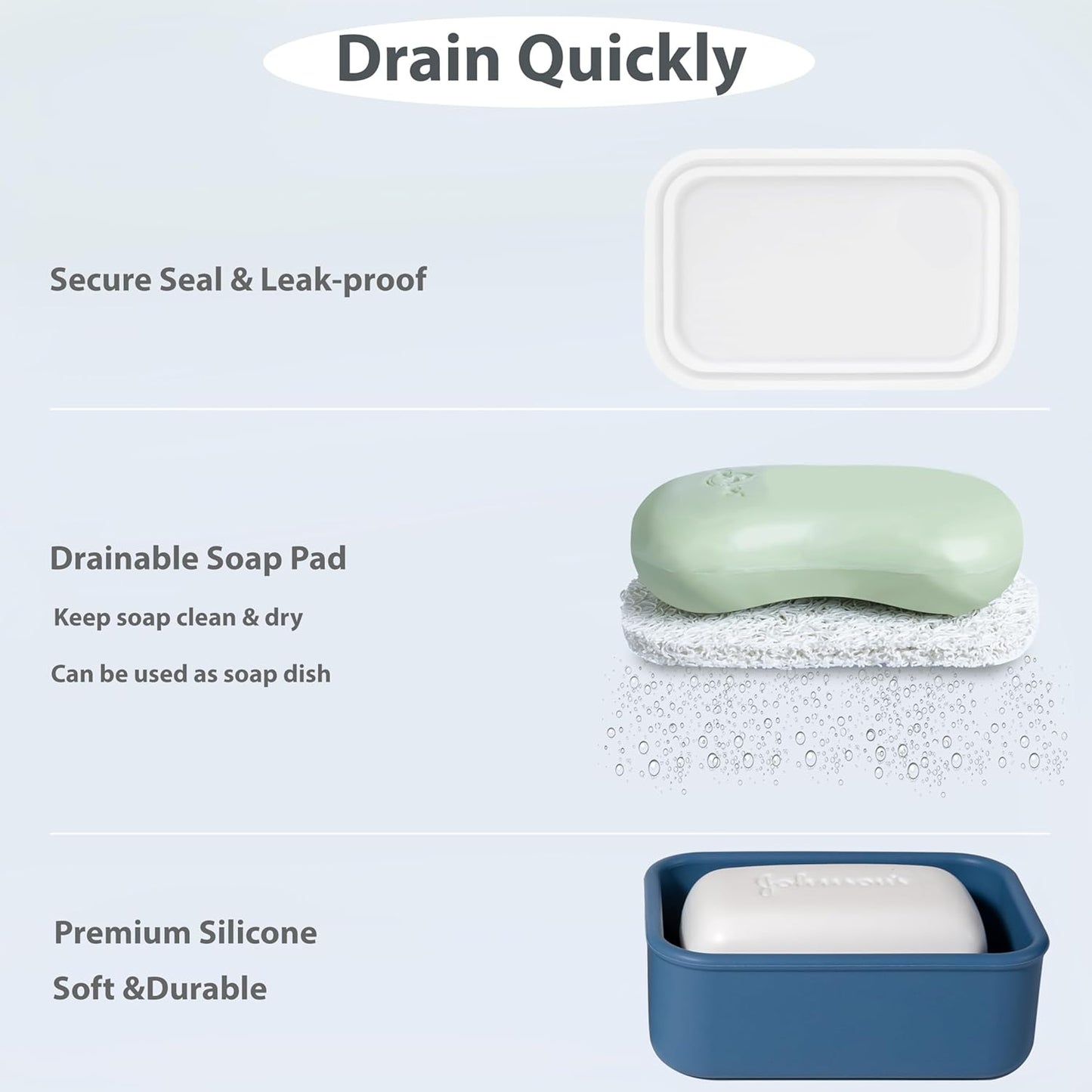2PC Portable Leakproof Travel Soap Case, Silicone Travel Soap Case, Compact Soap Holder with Drainage Layer, Travel Soap Holder for Camping, Gym, Outdoor milkywhite&darkblue