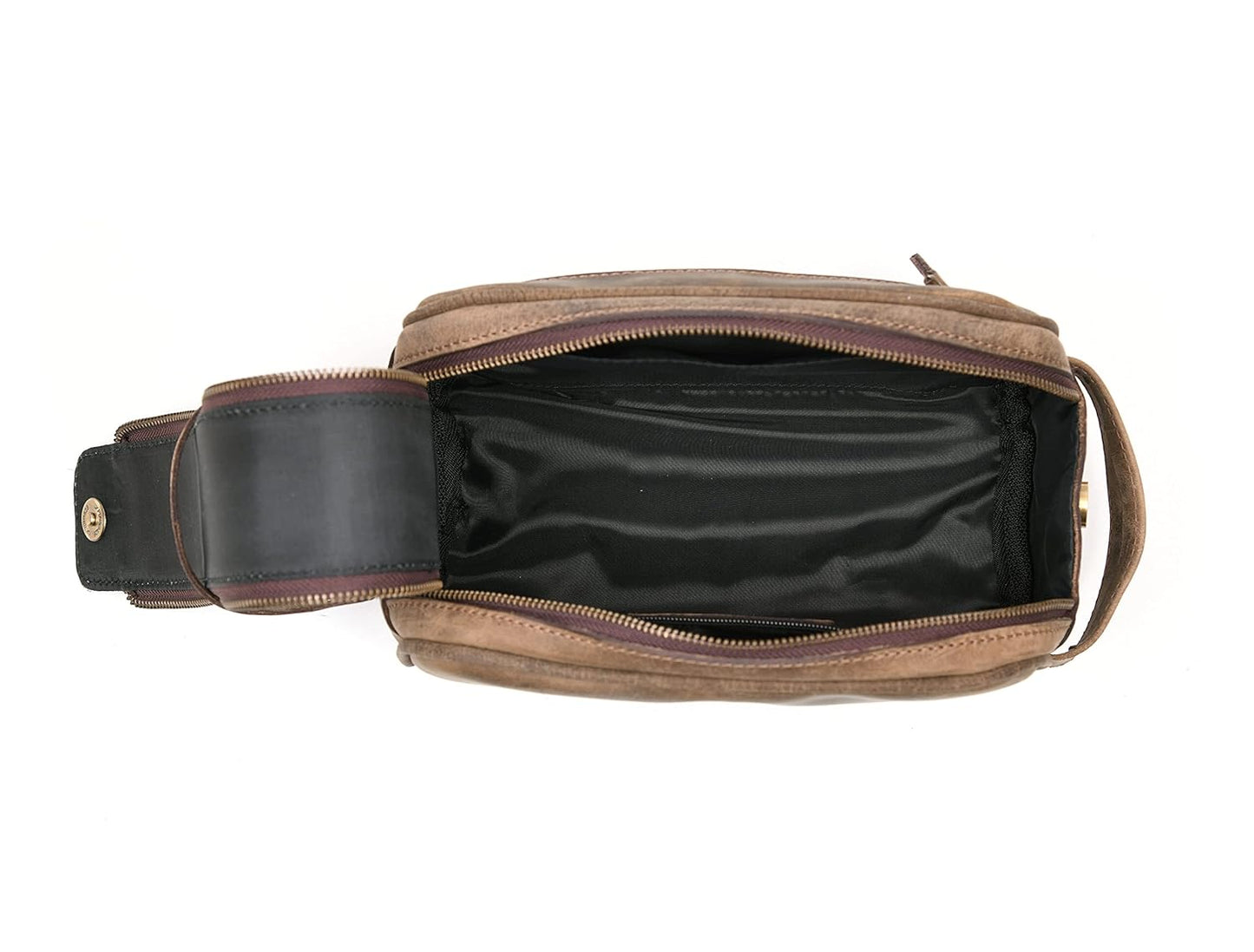 10" Premium Leather Toiletry Travel Pouch With Waterproof Lining Black Color | King-Size Handcrafted Vintage Shaving Kit By Aaron Leather Goods (Brown)