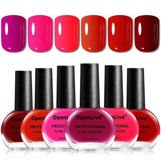 10ml Red Nail Polish Set 6 Colors Rose Red All Seasons Neutral Color Fast Dry Nail Polish Set for Women Salon DIY Nail Art
