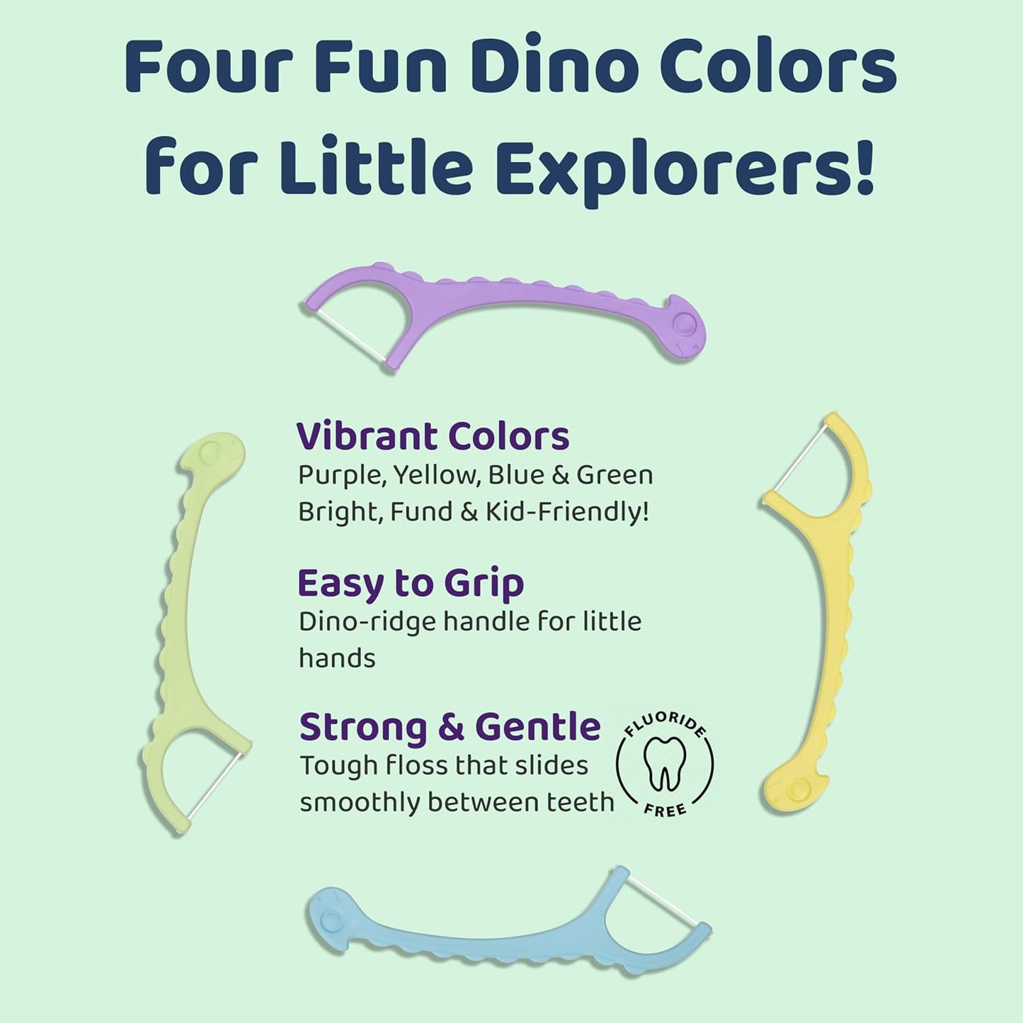 Sea Turtle Kids Dino Floss Picks - Corn Starch Handle - Thin Thread Tooth Dental Flossers - Unflavored (200)