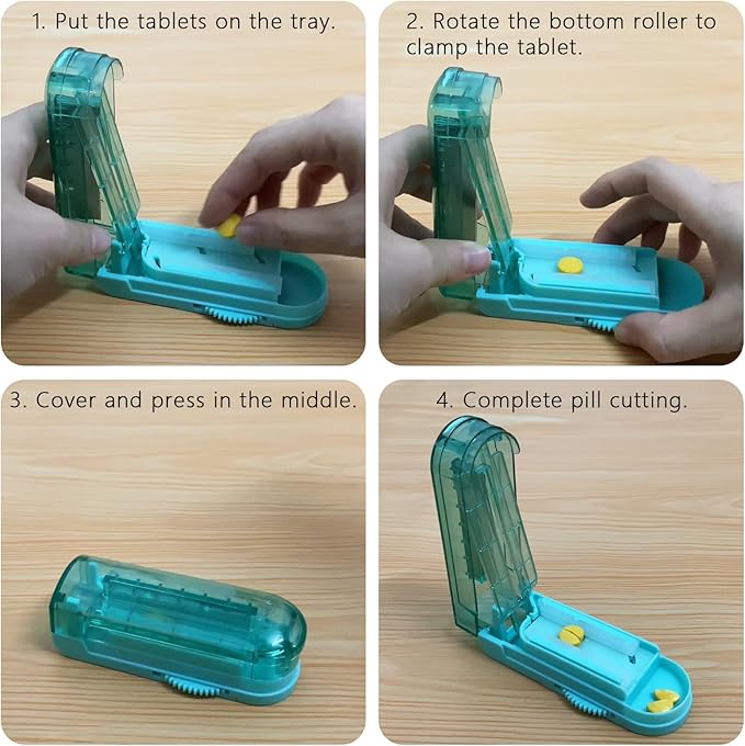 Johnbee Pill Cutter Splitter for Small and Tiny Pills, Larger Pills. Adjustable Pill Splitter Accurately Cuts Multiple Pills at Once. Sharp Blade with Safety Guard. Non-Slip Silicone Edge (Lake Blue)