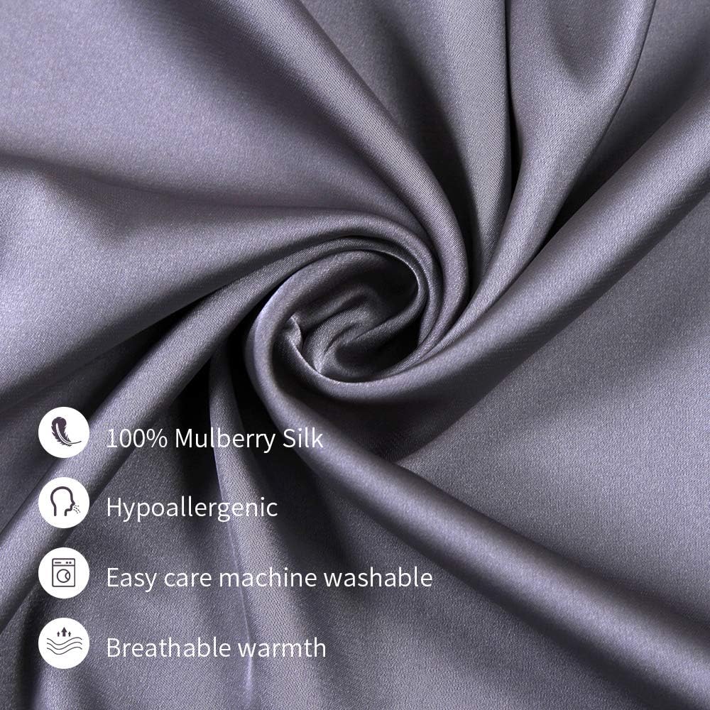 100% Mulberry Silk Pillowcases Set of 2 for Hair and Skin and Super Soft and Breathable King Size Nature Silk Pillowcases (King, Gray)