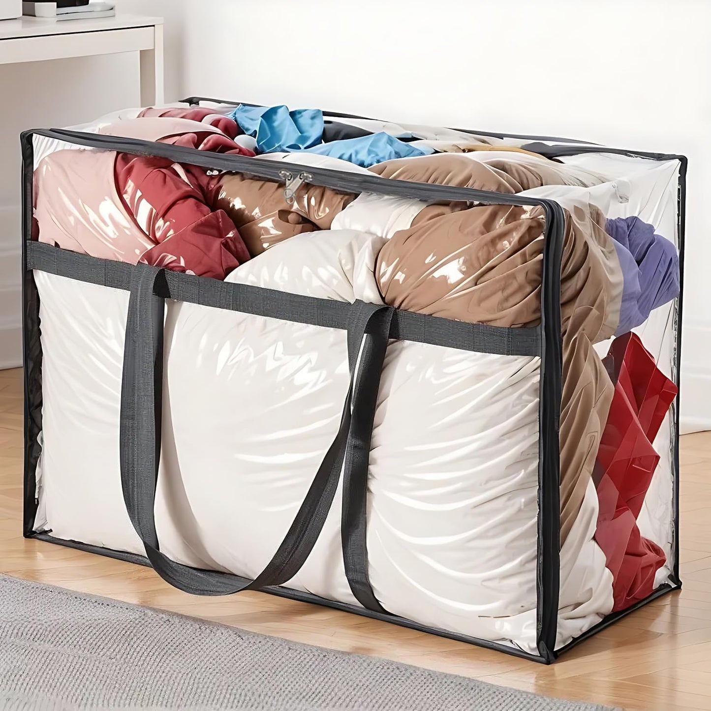 110L Large Capacity Clear Storage Bags with Zipper for Comforters, Blankets, Bedding, Quilts, Pillows – Plastic Storage Bags for Organizing Seasonal Clothes and Household Items