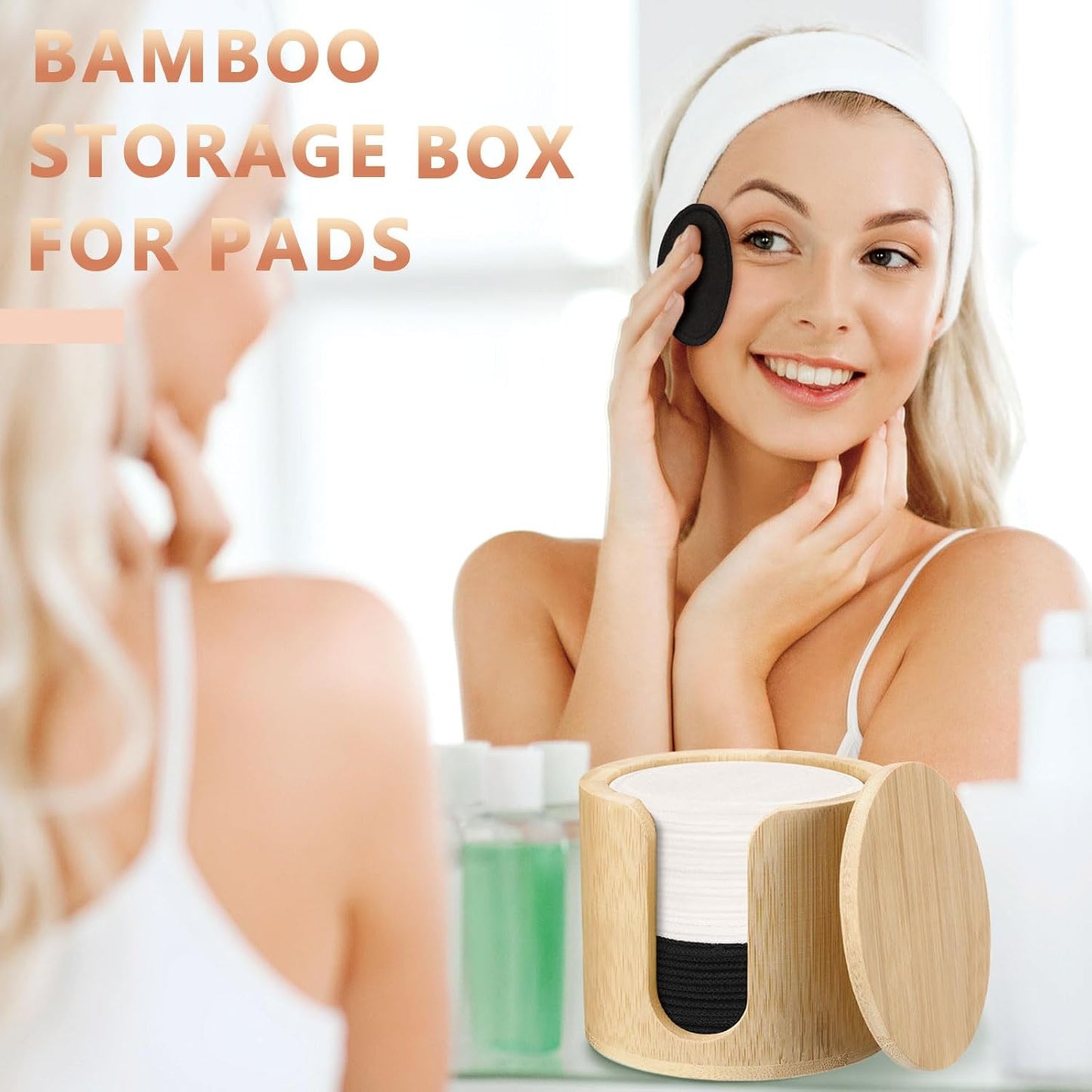 Foaincore 40 Pcs Reusable Makeup Remover Pads with Mesh Laundry Bag Washable Bamboo Cotton Rounds Soft Reusable Face Pad for Toner Skin Types with Bamboo Holder (Black White)